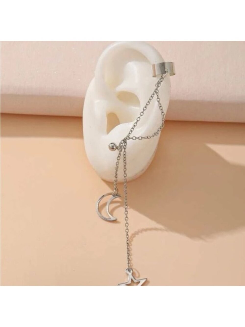 Silver Star Chain 1pc Ear Cuff Earring - Picture 2 of 2